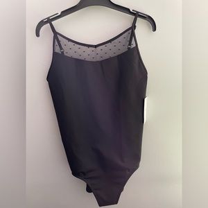 Capezio Spot On Mesh Polka Dot Camisole Leotard in Black Size Medium Adult NWT
